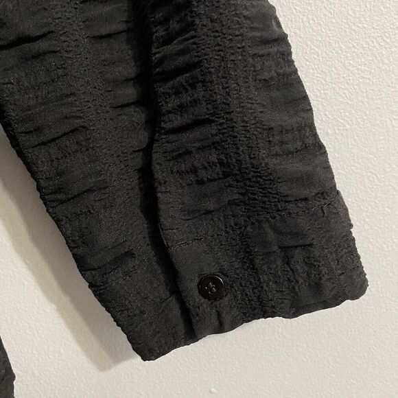 ZARA Women’s Black Seersucker 3/4-Sleeved Tiered Mini Dress Medium Peasant Boho - Picture 3 of 7